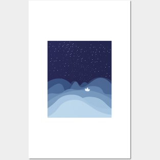 blue ocean waves,sailboat ocean stars Posters and Art